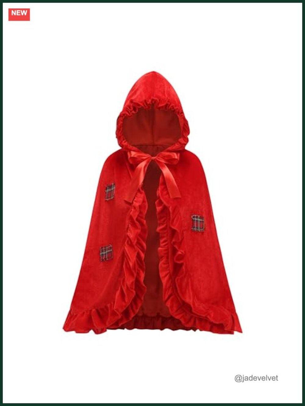 Little Red Riding Hood Velvet Cape Lace Trim Hood Costume Halloween